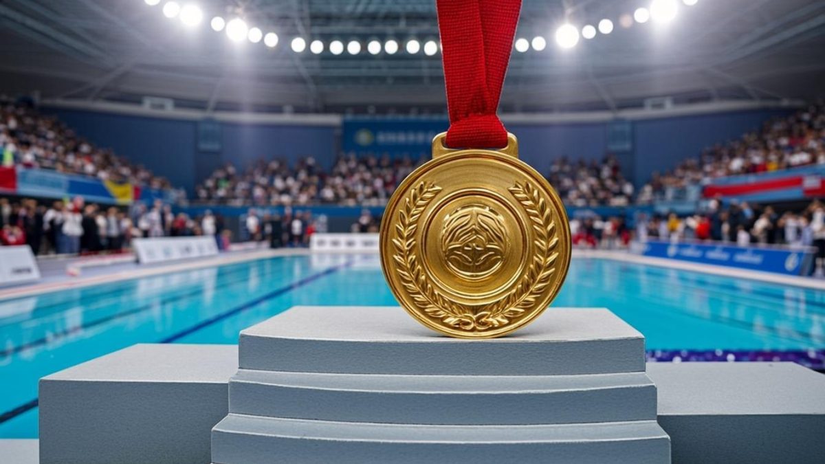 Medali emas Asian Games 2026 tergantung di podium arena akuatik — rekap hasil final Asian Games 2026 hari ini, Selasa 22 September 2026