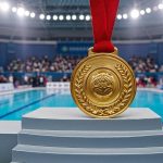 Medali emas Asian Games 2026 tergantung di podium arena akuatik — rekap hasil final Asian Games 2026 hari ini, Selasa 22 September 2026
