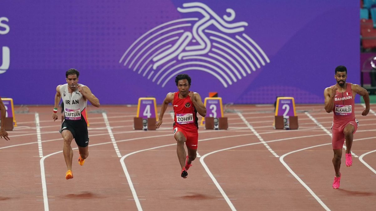 Lalu Muhammad Zohri, pelari sprint Indonesia, saat berlaga di Asian Games