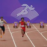 Lalu Muhammad Zohri, pelari sprint Indonesia, saat berlaga di Asian Games