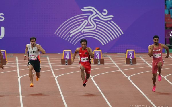 Lalu Muhammad Zohri, pelari sprint Indonesia, saat berlaga di Asian Games