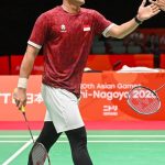 Marthin Daniel dan Leo Rolly Carnando merayakan poin di Asian Games 2026