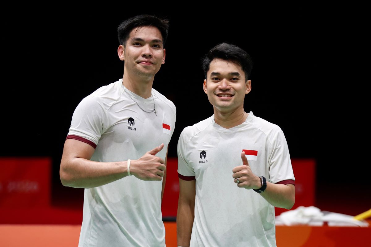 Ganda putra Indonesia tampak puas usai bertanding di Asian Games 2026