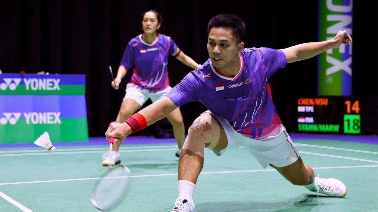 Papan skor menampilkan Marwah/Nita di Asian Games 2026
