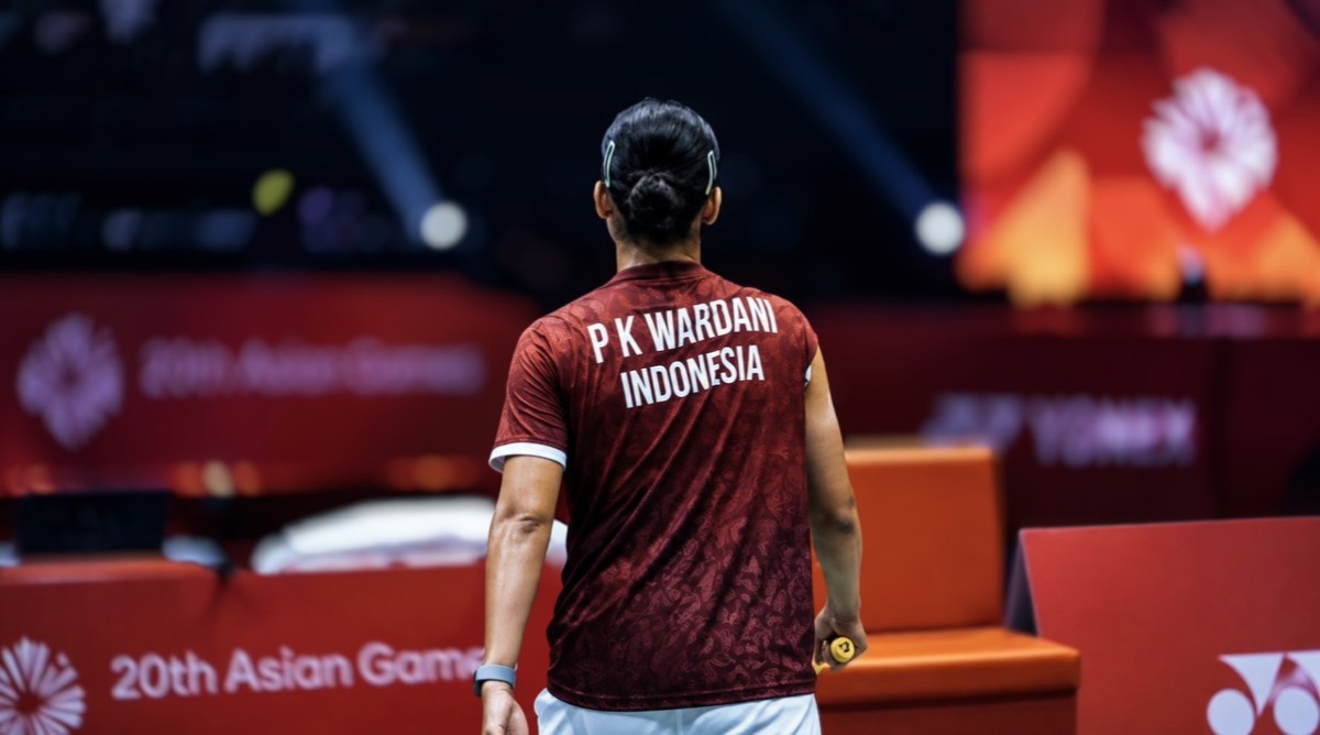 Punggung jersey P K Wardani Indonesia yang dikenakan Putri Kusuma Wardani pada Asian Games 2026 Aichi-Nagoya