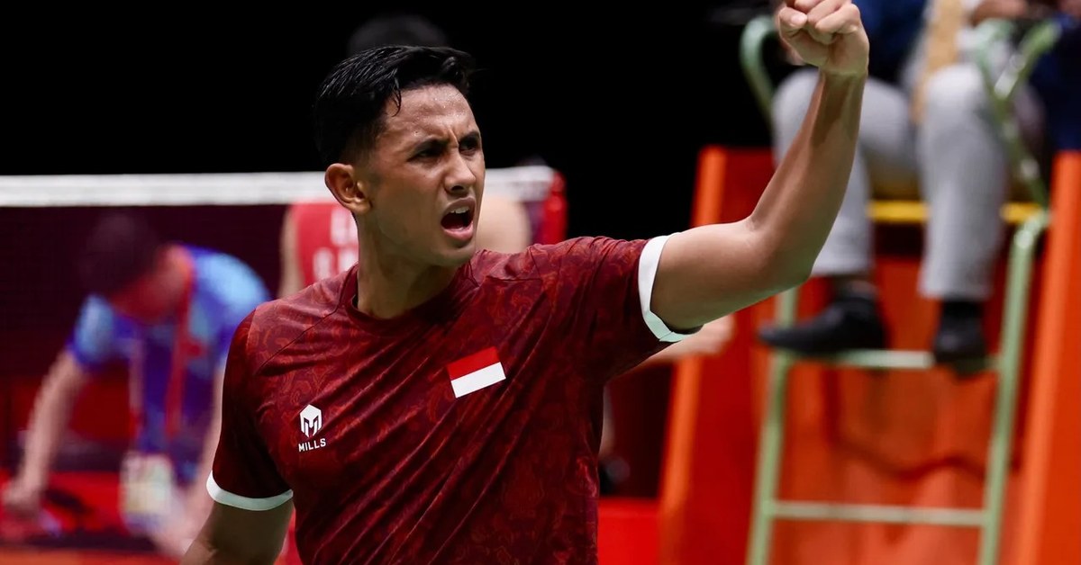 Pebulutangkis Indonesia merayakan kemenangan di Asian Games 2026