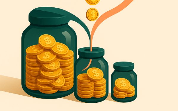 Ilustrasi tabungan koin dalam toples untuk pengaturan keuangan bulanan