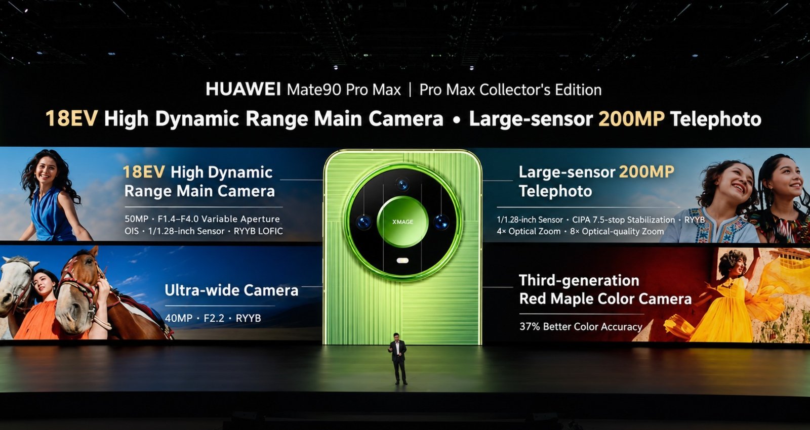 Paparan kamera Huawei Mate 90 Pro Max di panggung peluncuran