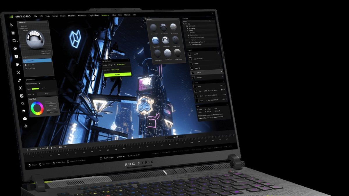 Laptop gaming ASUS ROG Strix dengan keyboard RGB menyala