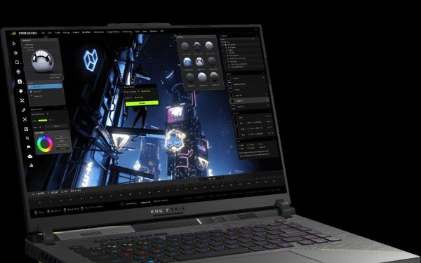 Laptop gaming ASUS ROG Strix dengan keyboard RGB menyala