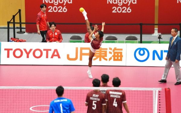 Aksi final sepak takraw kuadran putra Indonesia vs Jepang Asian Games 2026