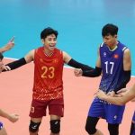 Pemain Vietnam merayakan kemenangan atas Indonesia voli putra Asian Games 2026